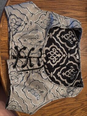 Silver and black lace-up cropped Renaissance Faire bodice with metal details